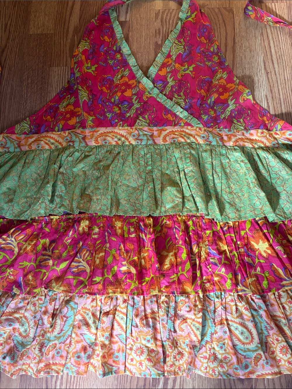 Pier 1 Pink & Green Floral Tiered Halter Dress